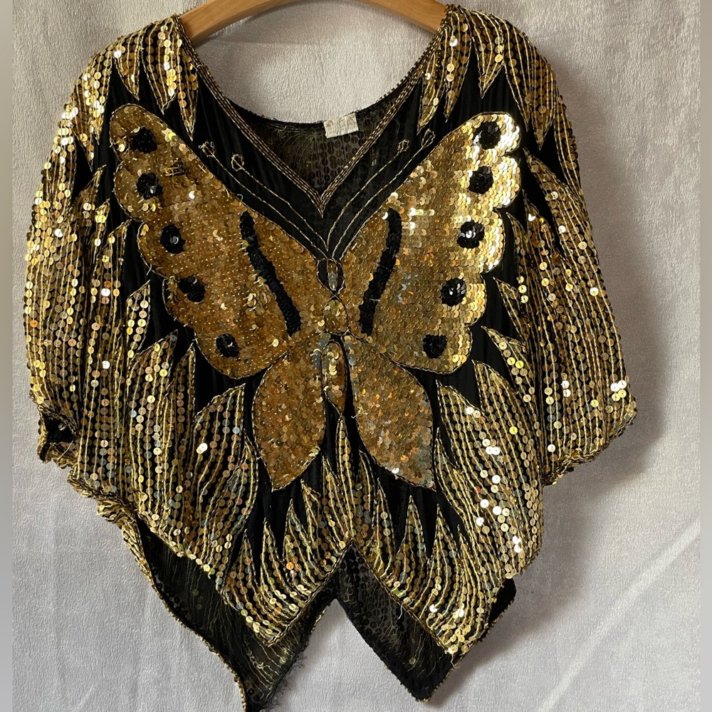 Gold and Black Sequin Butterfly Poncho